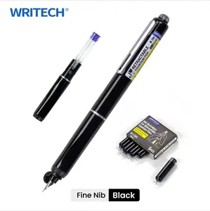 WRITECH Retractable Fountain Pen Set with Fine Nib and 5 Ink Cartridges, Black Ink for Sketching, Journaling, Calligraphy, Gift
