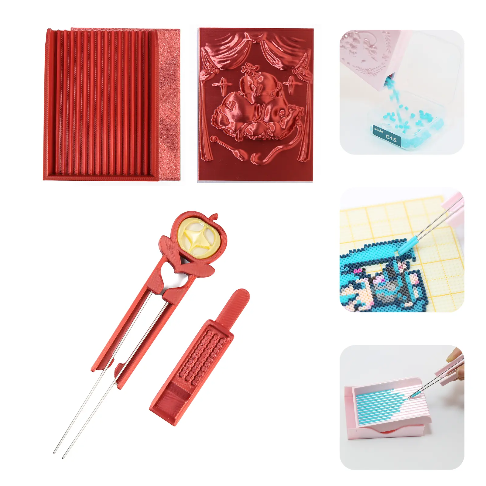 PixieCraft Apple Circus & Cherry Blossom PixieBeads Picker Tool Set – Original Design DIY Fuse Bead Craft Kit, 2.6mm Tray, Double Needle Precision Pen, 1-Tilt Return