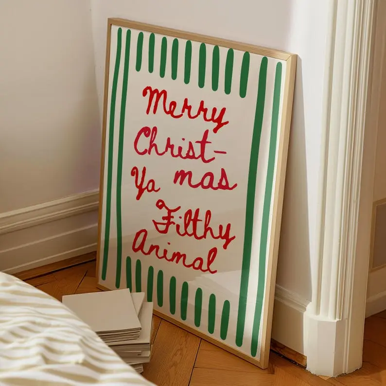 Funny Christmas Print, Merry Christmas Ya Filthy Animal Poster, Holiday Printable, XMas  PosterPrint, Holiday Decor Christmas poster  [NO FRAMED]