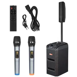 Line Array ColumnPA/DJ System Rechargeable Bluetooth Speaker Premium sound system  loud system, ktv system and home karaoke system, with 8-inch driver, dual wireless mics,   6H playtime, TWS, BT/FM/TF/AUX support for parties & karaoke nights