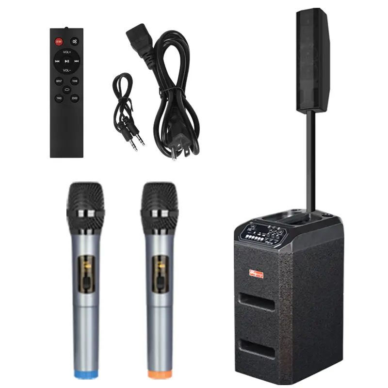 QS-840 Line Array ColumnPA/DJ System Rechargeable speaker bluetooth speakers Premium sound system  loud system, ktv system and home karaoke system, with 8-inch driver, dual wireless mics,   6H playtime, TWS, BT/FM/TF/AUX support for parties karaoke nights