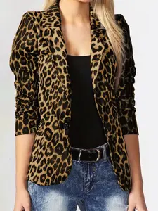 Women's Leopard Print Button Coat, Casual Fitted Long Sleeve Lapel Outerwear for Fall & Winter, Ladies Clothes for Daily Wear, Womenswear