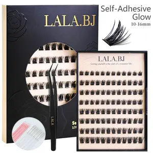 【Glow】LALA DIY Eyelashes Self Adhesive Lash Clusters Pre glued Eyelash Clusters No Glue Needed Lashes Wispy D-curly Cluster Eyelash extensions 10-16mm Individual Lashes