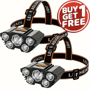2-Pack Ultra-Bright 1000 Lumen LED Headlamp with 5 Super Bright Beads 3 Modes IPX3 Waterproof Rechargeable for Hiking Camping Fishing