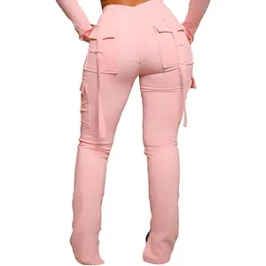 Women's Drawstring Cotton Cargo Sweatpants with Pockets, Stretchy Casual Joggers Lounge Leggings