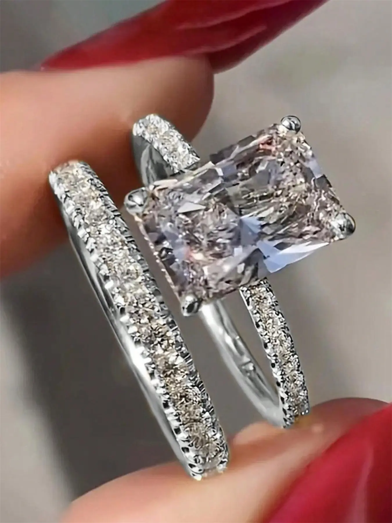 2 Pcs/Set Pretty Cubic Zirconia Cz Ring Beautiful Rings For Women For Wedding Engagement Rings Set Party Jewelry Valentine's Day Gift