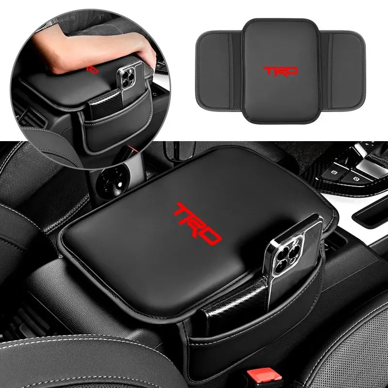 Universal Leather Car Armrest Box Pad with Pocket, Center Console Organizer, Car Interior Organizers for Toyota TRD Pro, Corolla, Yaris, CHR, Auris, RAV4 and Prius