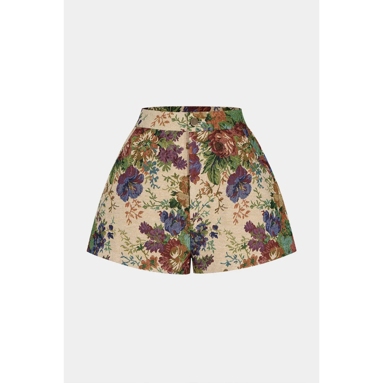 Floral Print Jacquard High Waist Shorts
