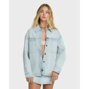 Jade Saltwashed Long Sleeve Woven Top - Blue Mist