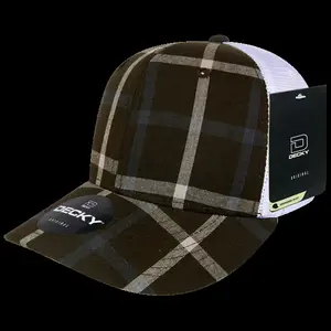 212 MAIN Plaid Trucker Hat - 6017-226 6-Panel Mid-Profile Structured Mesh Hat, 226-White Snapback Cap with Curved Brim, 1 Size Fits Most, Snapback Caps, Cotton-Nylon