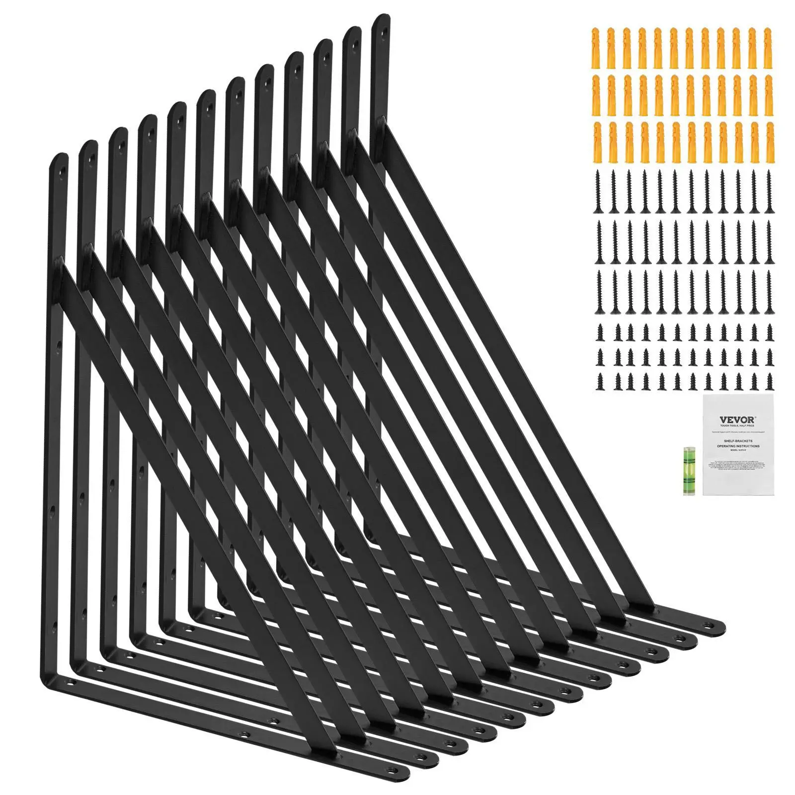 VEVOR Heavy-Duty Metal Steel Triangle Shelf Brackets (12 Pcs, 18x12 in), 3mm Thick Matte Black Wall Mounted Brackets for Shelves, 160 lbs Load Capacity, Easy Installation for Home Decor #SohoChic