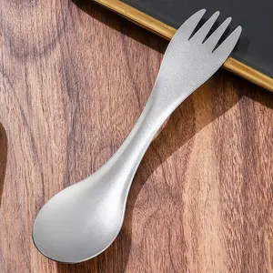 1pc Ultra-light Titanium Spoon Super Hard 2 in 1 Fork Spoon Outdoor Camping Picnic Tableware  Survival Tool Traveling Practical Cutlery Utensils