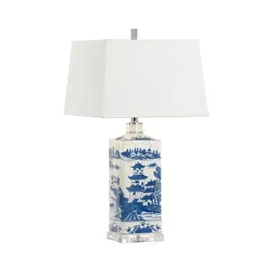 Square Blue And White Ceramic Base Table Lamp