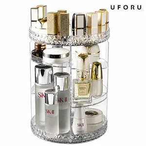 UFORUClear 360° Rotating Cosmetic Organizer, Round Makeup Storage Carousel with Divided Compartments and Adjustable Trays for Skincare, Perfume, Lipstick, Brushes, Vanity Counter   #SummerWins#dealsforyou