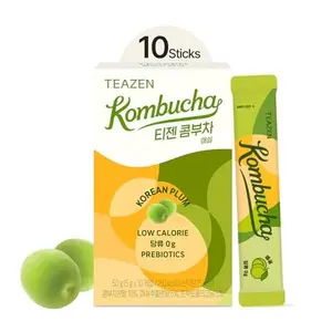 TEAZEN Kombucha Tea, Japanese Apricot Flavor, Zero Sugar, Sparkling Fermented Powdered Mix Beverage from Korea, Live Probiotics & Prebiotics, 10 Sticks, 1.76oz