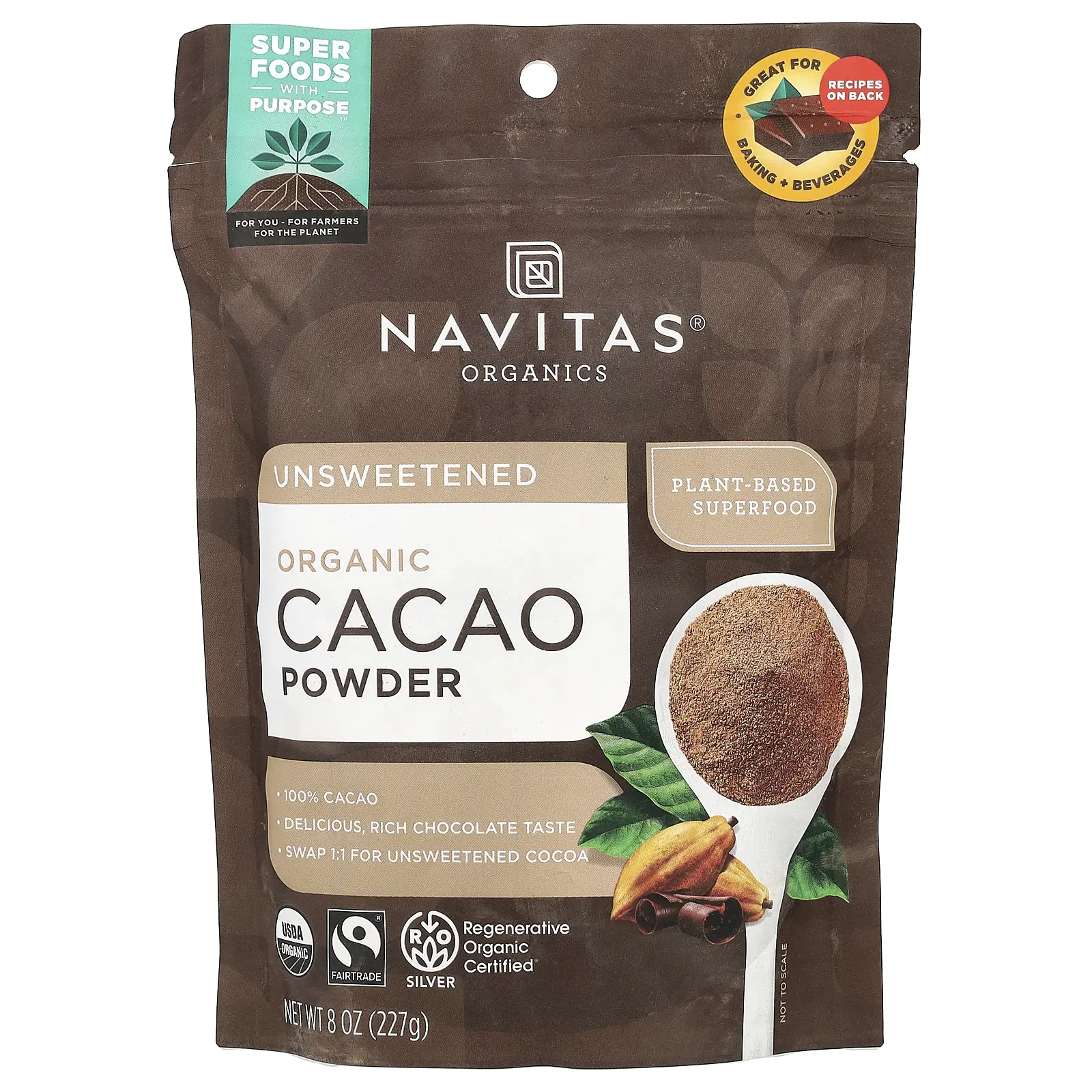 Navitas Organics Organic Cacao Powder, Unsweetened, 8 oz (227 g)