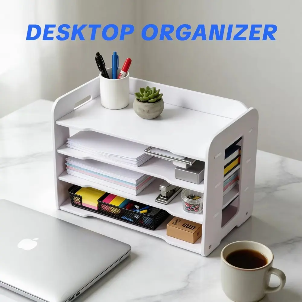 Simple Office Desktop File Rack Organizer, Desk Document Holder Storage Box, Book Stand Paper Tray, Office Supplies, Desk Organizers