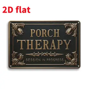 1pc 2D flat Vintage Porch Therapy Metal Tin Sign - Rustic Country Farmhouse Wall Art Plaque for Porch, Yard, Garden, Retro Wall Hanging Sign for Living Room Kitchen Office Cafe or Bar, Unique Gift for Porch Lovers Lightweight Decoration Black And Gray