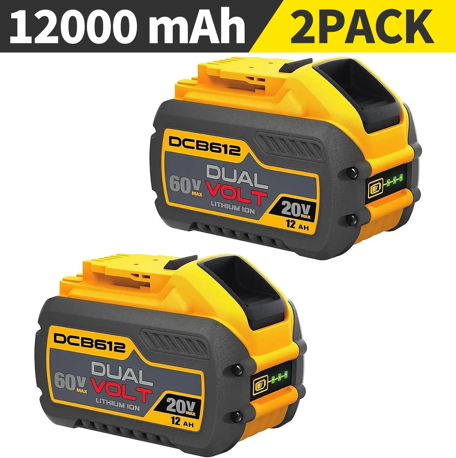 1K-Order viral item 12Ah Replacement for Dewalt 20V 60V Max Battery 2 Pack, Compatible with DCB606 DCB609 DCB612, Compatible with DeWalt 20V 60V Cordless Power Tools Fathersdaygift