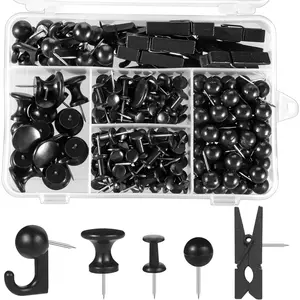 200 Pieces Push Pins Thumb Tacks Black Push Pins for Cork Board, 5 Style for Bulletin Boards Wall Maps Pictures Office Home Supplies