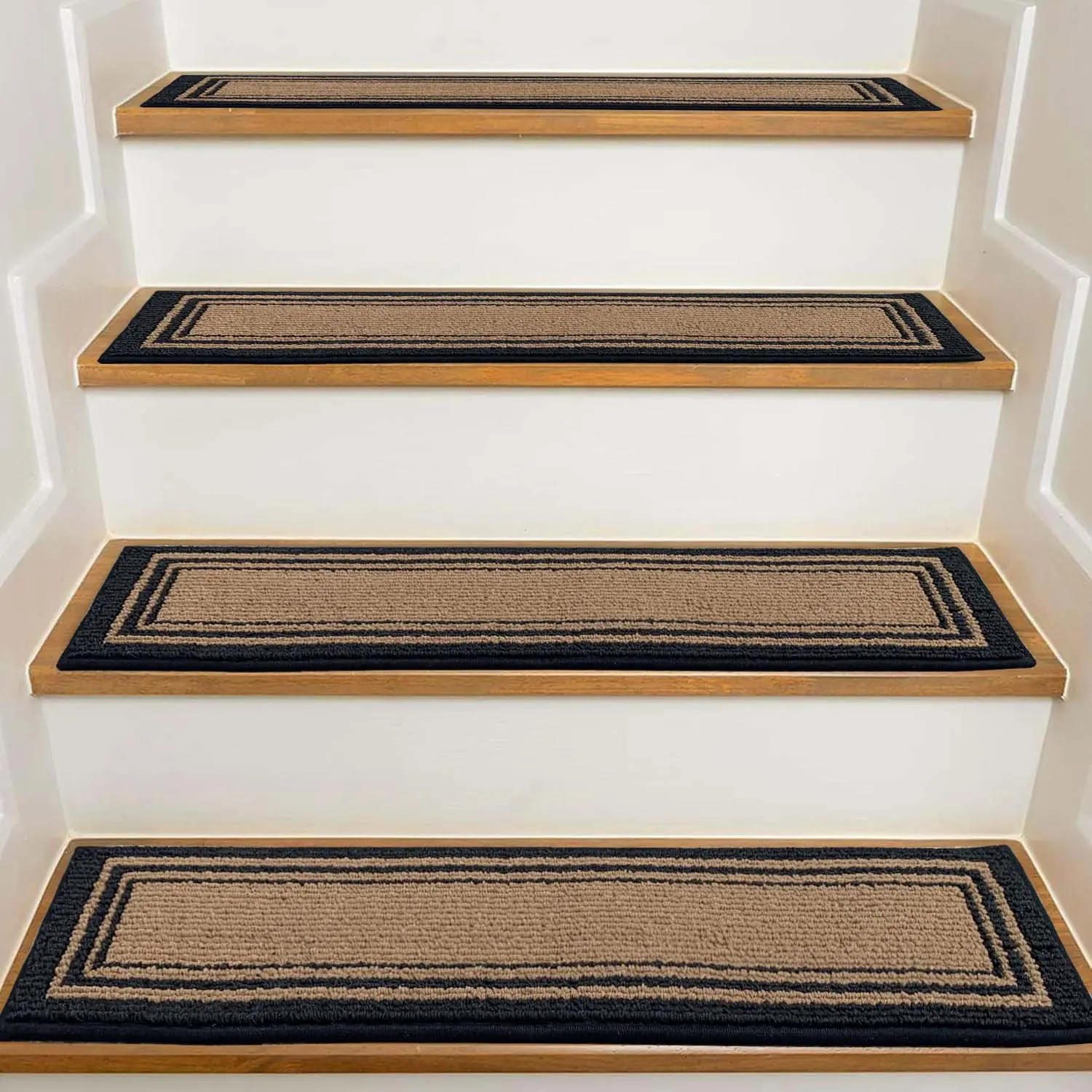 15 Piece Stair Treads, Peel and Stick Non-Slip Stair Mats for Indoor Steps, Washable Reusable Adhesive Stair Runner, Machine Washable Rug, Suitable for Kids, Dogs, Elderly, Decorative Flat Weave Rug, Anti Slip Rugs, Non Skid Mats