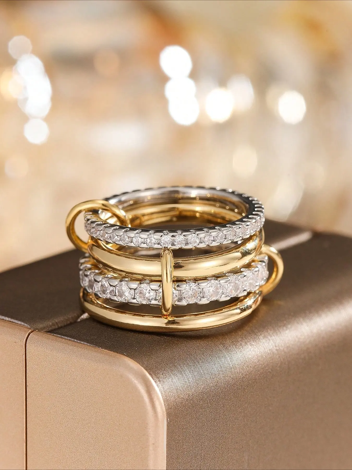 4pcs/3pcs Glamorous Personalized Cubic Zirconia Multi-Layer Adjustable Copper Alloy Colorful Elegant Fashion Stackable Finger Rings