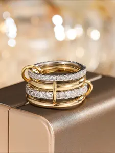 4pcs/3pcs Glamorous Personalized Cubic Zirconia Multi-Layer Adjustable Copper Alloy Colorful Elegant Fashion Stackable Finger Rings