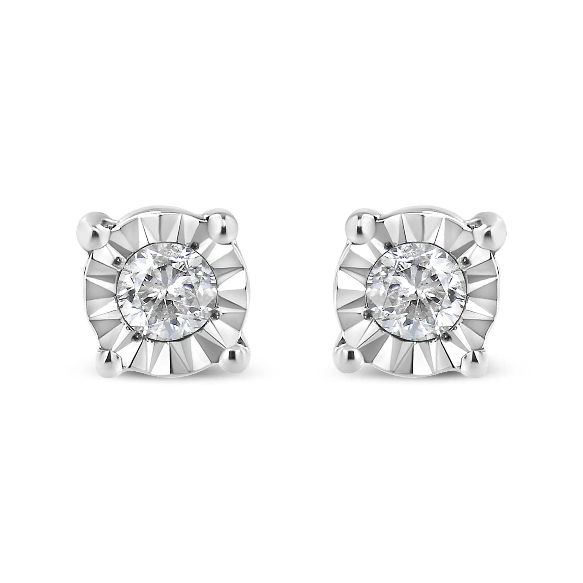 .925 Sterling Silver 1/10 Cttw Round Brilliant-Cut Diamond Miracle-Set Stud Earrings
