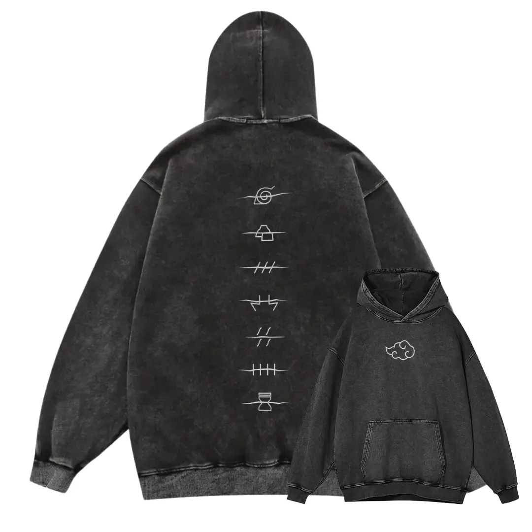 Akatsuki Acid Wash Hoodie T-Shirt, Sweatshirt, Hoodie Naruto Anime Streetwear Oversized Fit, Gift For Fan Anime