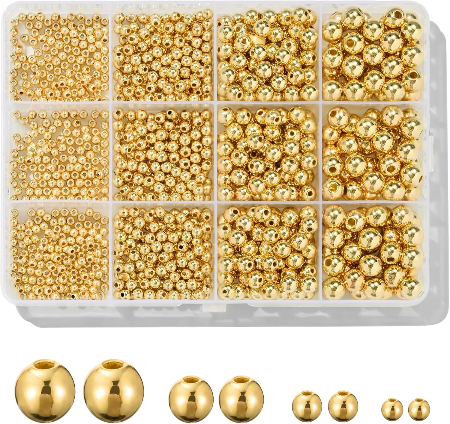 1100 count  Beads Smooth Round Beads 3/4/6/8mm  Spacer Loose Ball Bead Kits  Filled Beads for Bracelet  Making