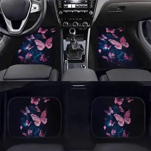 4pcs Pink Butterfly Series Car Floor Mats, Girly Car Accessories | Non Slip Front Rear Foot Mats, Universal Fit for Auto Vehicles, Polyester Material, Interior Decor for SUV and Sedan Car Owners