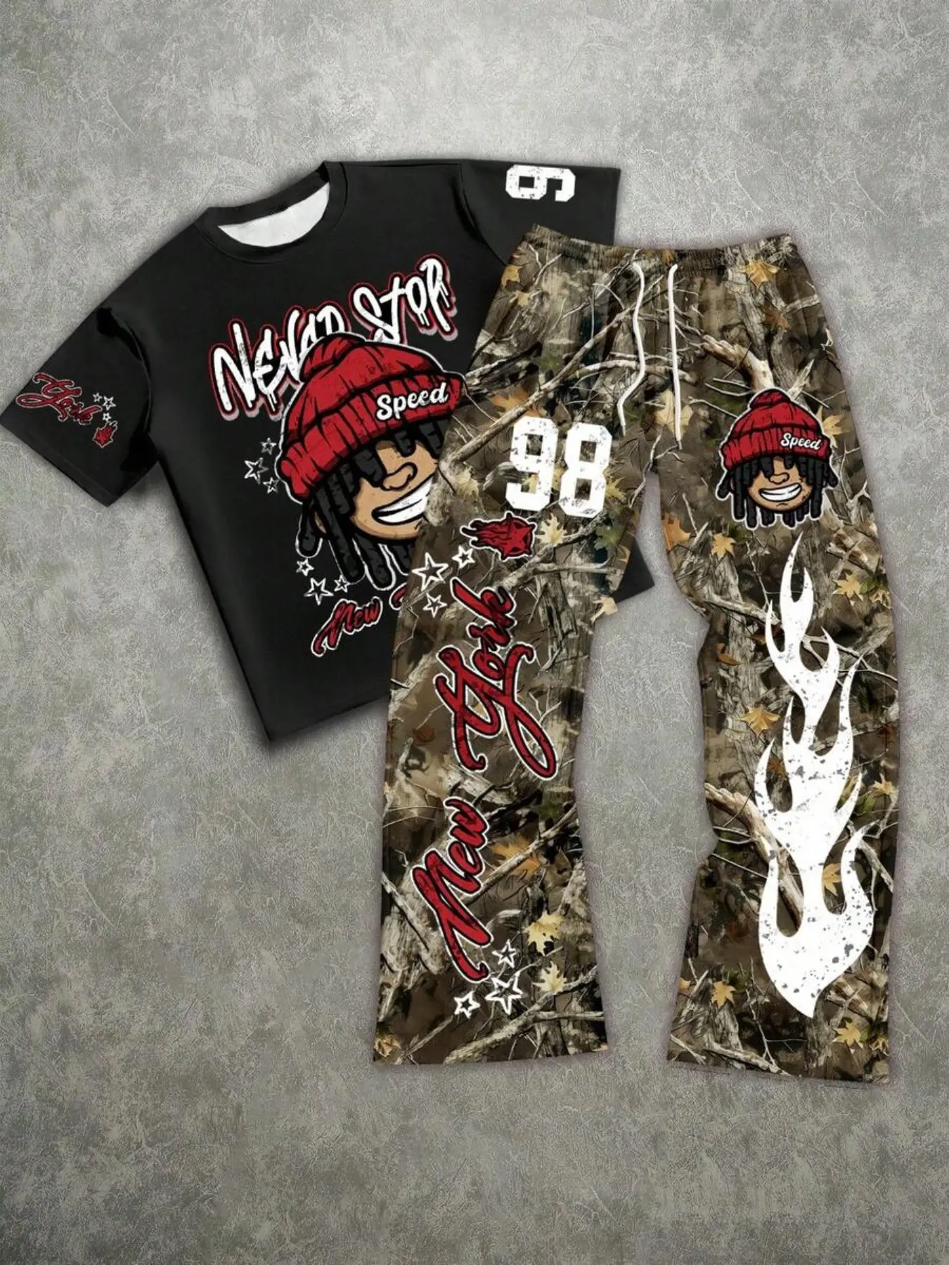 Men's Letter & Cartoon 3D Print Short Sleeve T-Shirt and Pants Matching Set, All Season Sporty Slim-Fit Menswear Clothes, Casual Daily Wear Two-Piece Set Trouser