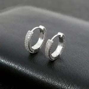 12mm Unisex Premium Hypoallergenic Gold-Plated Iced CZ Bling Huggie Hoop Earrings - Men's Earrings, Iced Out Hip Hop Jewelry, Elegant Gift for Men and Women, Iced Out Earrings