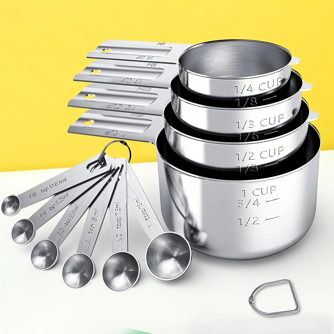 Stainless Steel Measuring Cup, 10pcs/set Scale Spoon Set, Measuring Cups And Spoons Set, Food Measuring Tool, Measuring Utensils For Kitchen Cooking Baking, Measuring Cup Included
