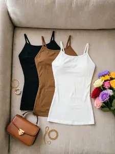 Three-Piece Basic Thin Strap Bralette Set, Slimming Fitted Innerwear, Versatile Outerwear Top, Plain Style, Sexy Fit, Sleeveless