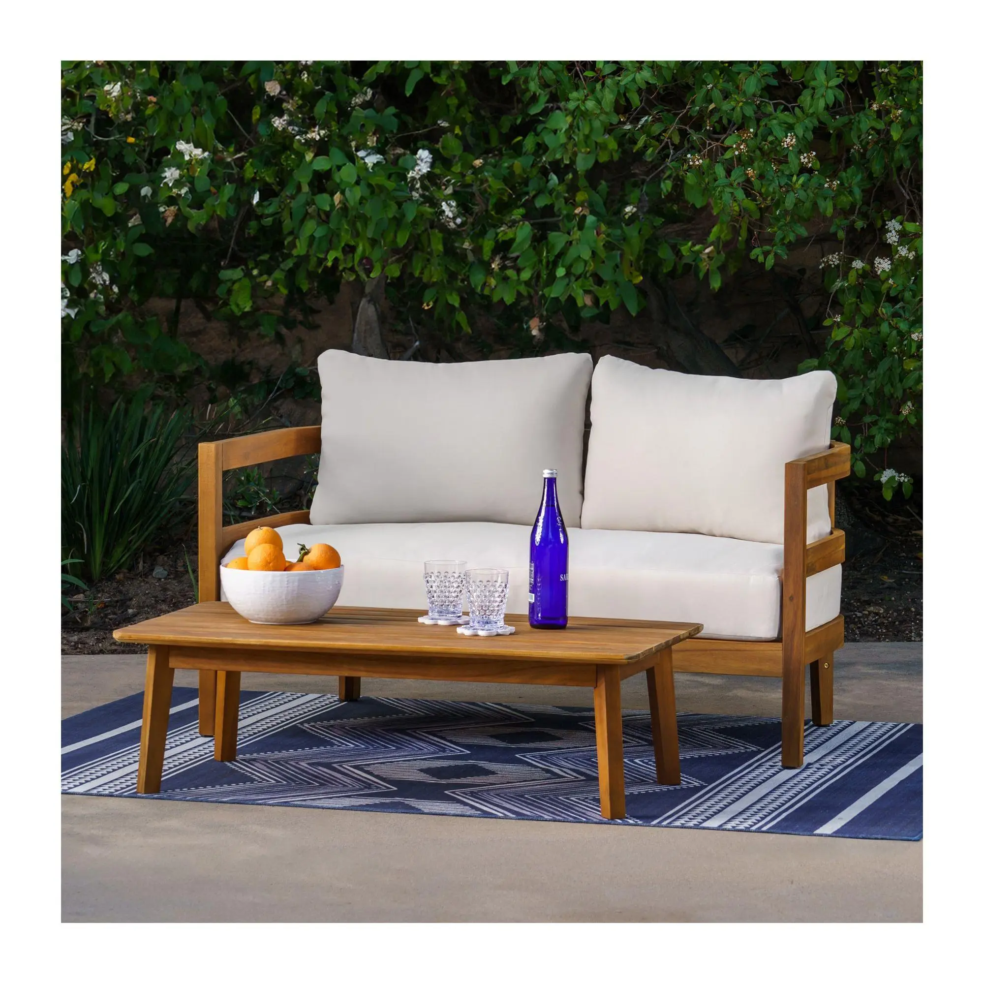 Linon Home Breton Outdoor Brown Loveseat and Table