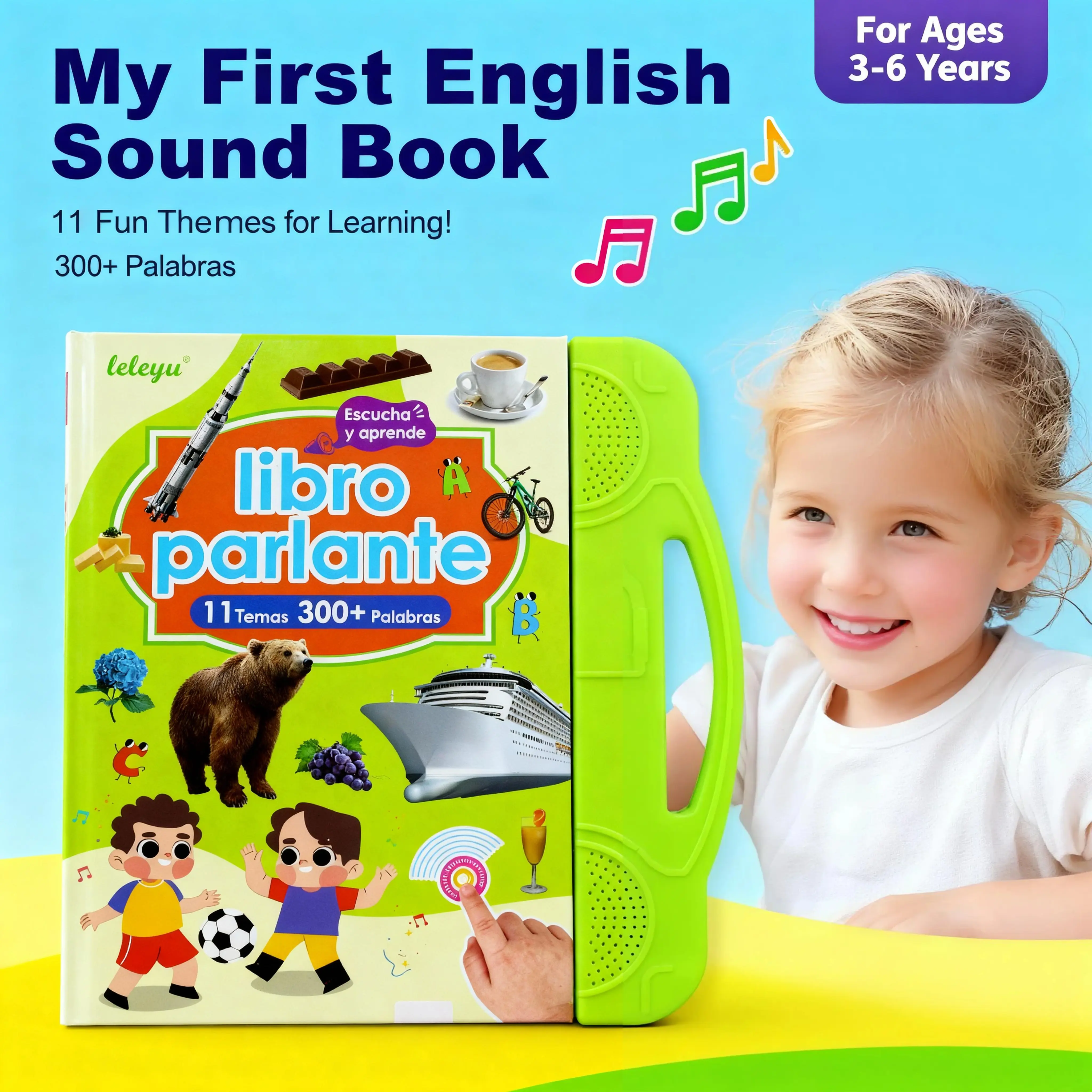 【Back to School】- Libro Sonoro (Sound Book) Bilingüe Español-Inglés para Niños 1-6 Años | 300+ Palabras (Words) y 11 Temas (Themes) | Juguete Educativo (Educational Toy) con Música, Animales, Piano Interactivo y Alfabeto edutoys
