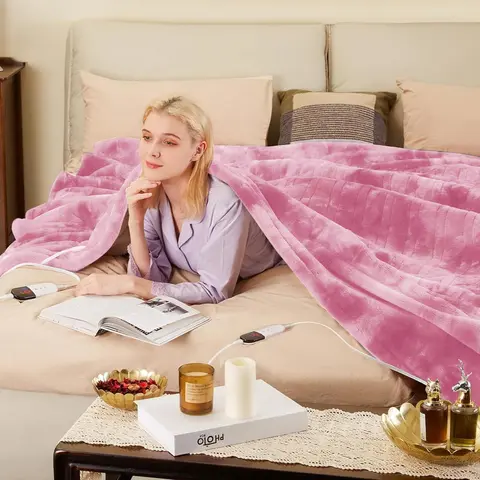 DailyLife Heated Blanket - Cozy Style Fur+Sherpa Flannel, Down, 6 Heat Levels, 4/10 Hr Auto Shut-Off, Machine Washable, 19-Foot U-Shaped Wires, LCD Display, Overheat Guard, Adjustable, Winter Home Use, Dorm Essential