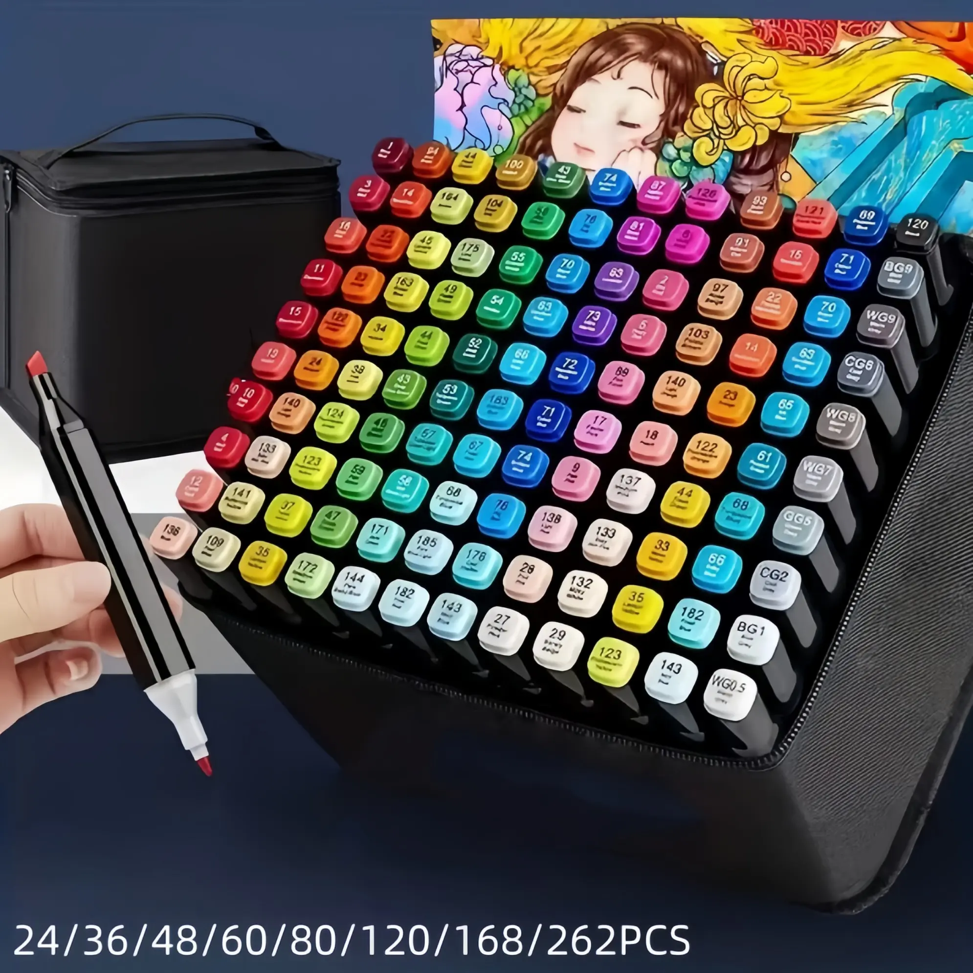 262/168/120/80/60/48/36/24 Colors Dual Tip Artist Alcohol Markers Set, Art Craft Supplies, Art Materials, Perfect for Coloring, Drawing, Sketching, Card Making, Christmas Gift, Art School Supplies