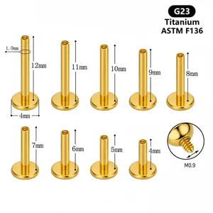 Flat Back Stud Replacement Posts, 18/16G, 4/5/6/7/8/9/10/11/12mm Implant F136 Titanium Internally Threaded Post Replacement.Screw Labret Bar, Flat Back, Conch/Helix/Cartilage