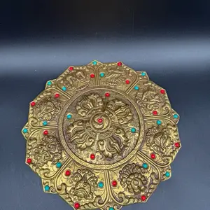 Wall Decor Pieces with Intricate Gold Design and Colorful Gemstones for Home Decor