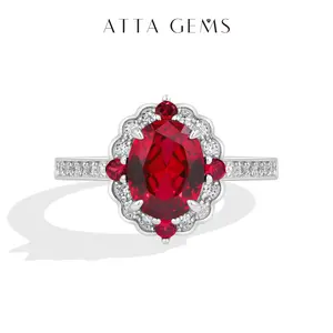 ATTAGEMS 2CT Oval Cut Lab-Created Ruby&Sapphire&Green Stone Rings for Women S925 Sterling Silver Anniversary Ring Birthday Party Gift Romantic Jewelry R421 summerwins,summerwins