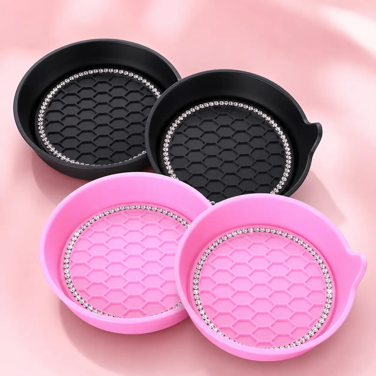 2 Pack Bling Car Cup Holder Coasters, Universal Non-Slip Silicone Cup Holder Inserts with Rhinestone Crystal Design, Anti-Scratch Car Interior Accessories Black
