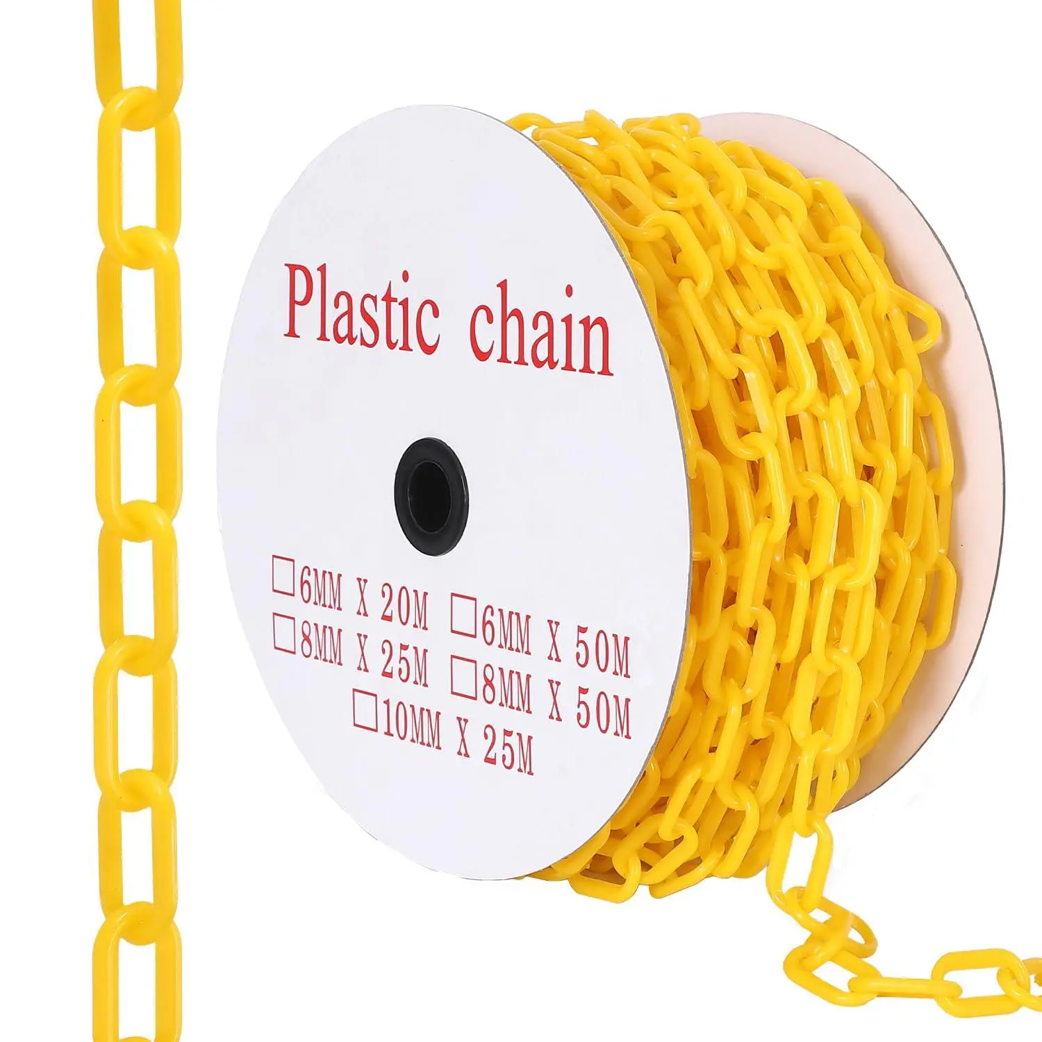 120FT Plastic Barrier Chain Yellow, 6MM Thick Safety Chain with 1.5-Inch Links, UV Resistant Plastic Chain with 25 Hooks for Crowd Control, Parking Lots, Driveways, Construction & Queue Lines