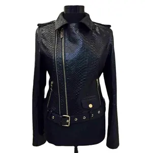 Python Embossed Real Cowhide Leather Biker Jacket