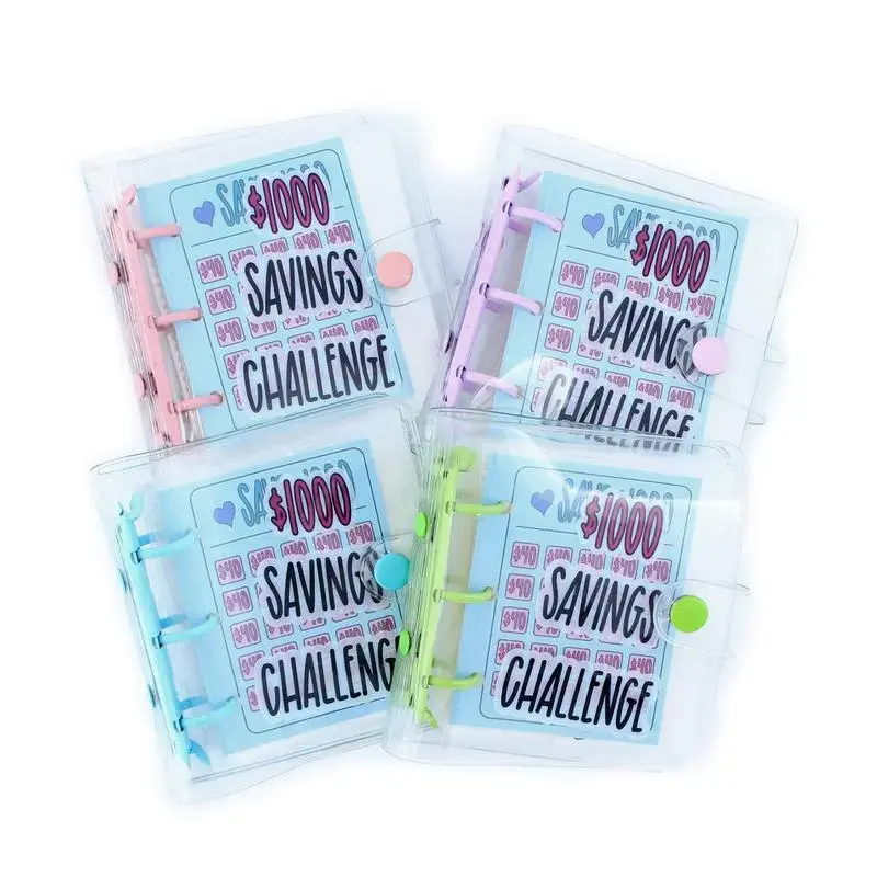 Mini Money Saving Binder, $1000 Money Saving Challenge Book Budget Binder with Envelopes Portable Deposit Anytime Anywhere, Money Saving Challenge Clear Loose Leaf Book, Office Supplies