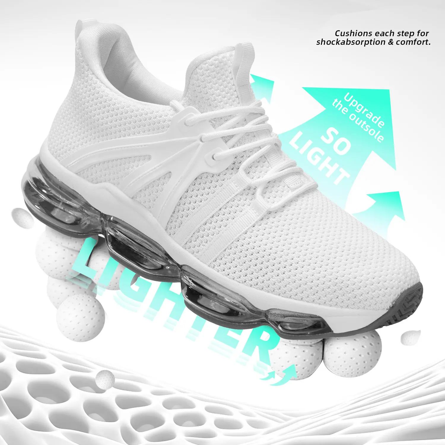 Men's Casual Trainers Shoes - Air Cushion Running Shoes with Breathable Mesh Upper, Lightweight Shock-Absorbent Design, Elastic Laces for Gym Workouts, Laces Casual Trainers