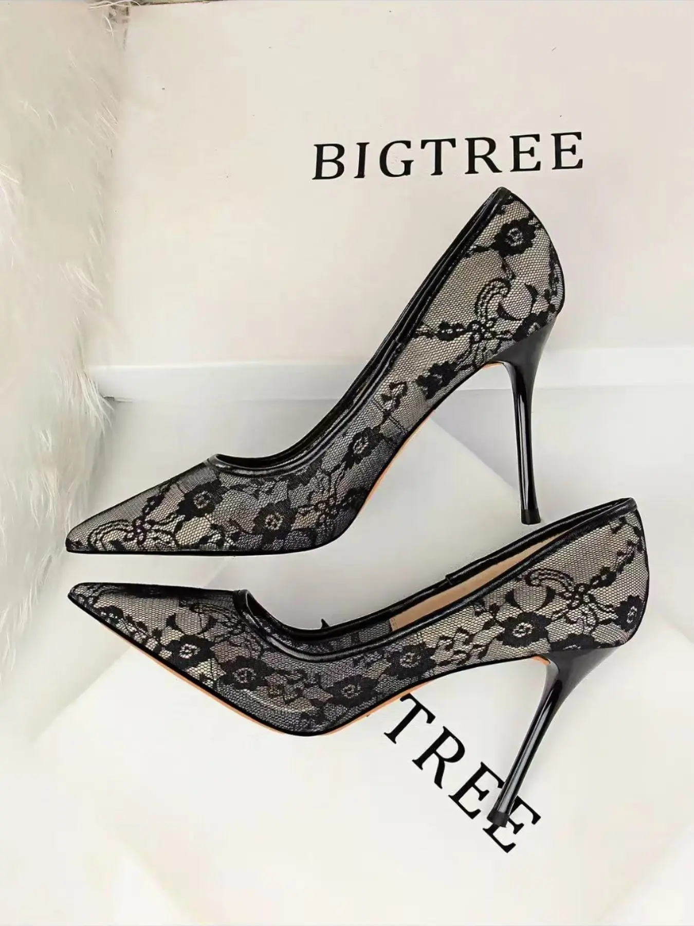 Women's Mesh Hollow Contrast Lace Pointed Toe Stiletto Heels, Fashion Elegant Dress Formal Shoes, High Heel Pumps, Classy Stiletto, Fashionable Party Shoes
