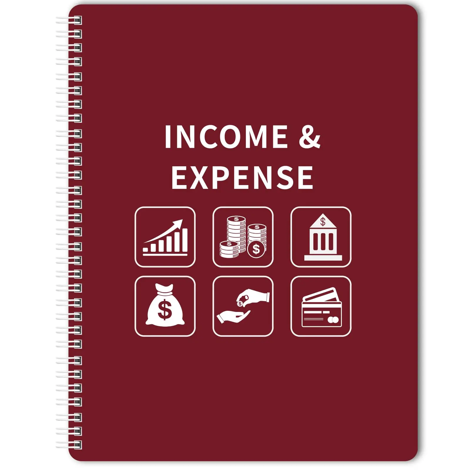 Income and Expense Log Book - Bookkeeping Record Book/Tracker/Small Business Ledger Book & Accounting, 8.5" x 10.5", Undated Record Book＆ Business Ledger, Durable Polypropylene Cover（Red)