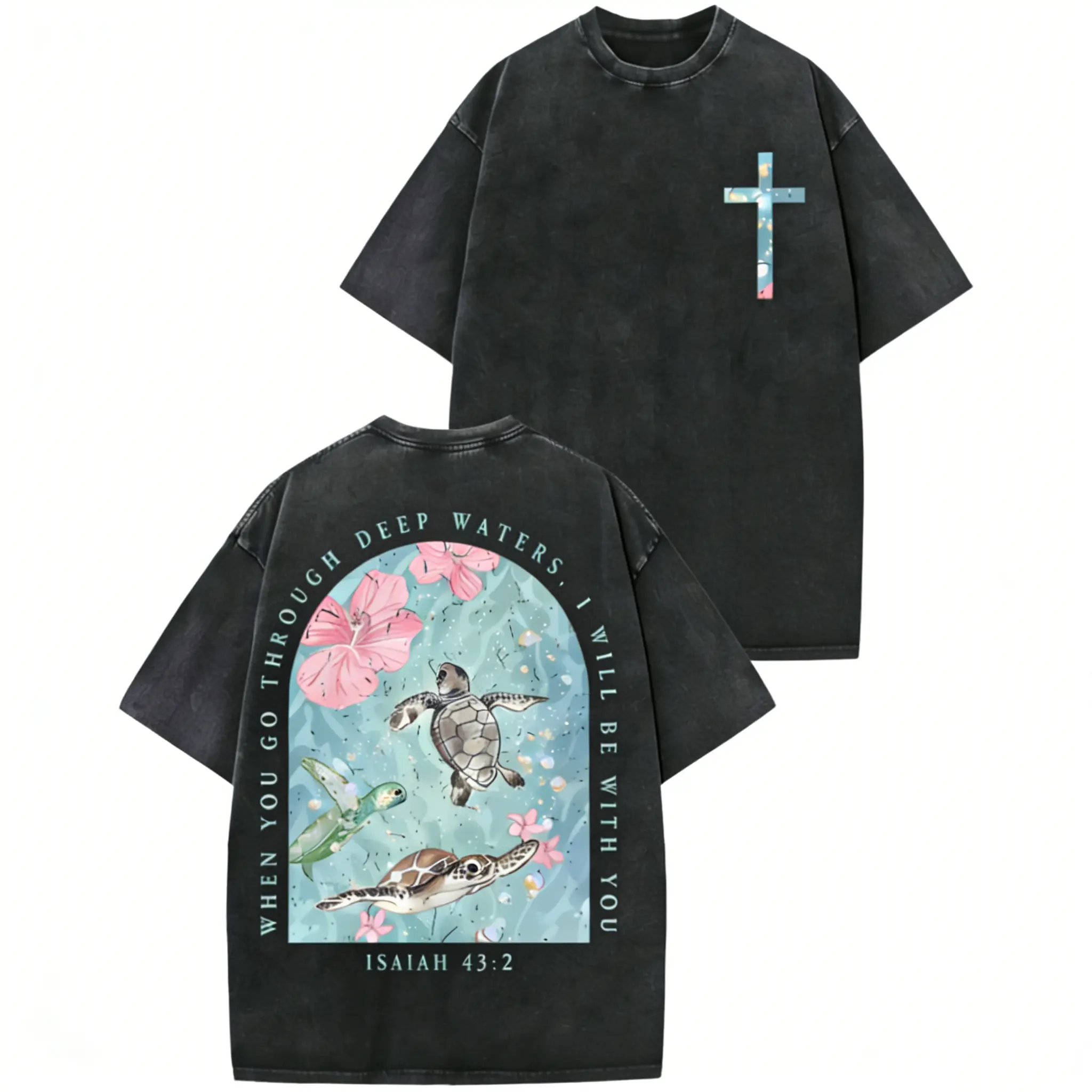 Men's Graphic T Shirt, Vintage Washed Sea Turtle & Text Print Cotton Tee, Baggy Round Neck Top for Casual Streetwear, Tops, Vintage T-Shirts, Retro, Soft Fabric, Graphic Tee Addict, Oversized, Casual Fit, Loose-Fit, Shortsleeve, Pure Cotton